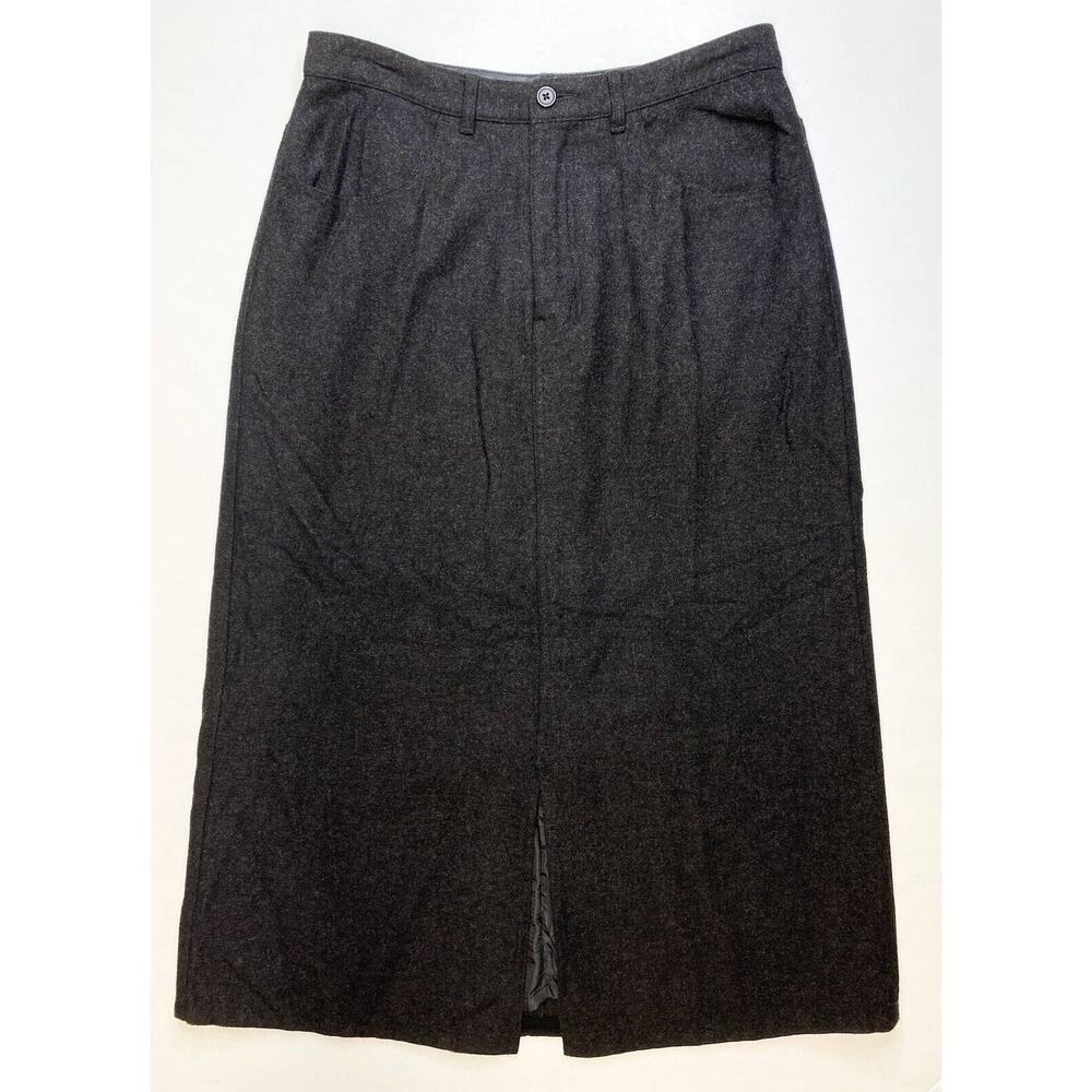 Wool Blend Midi Skirt Eddie Bauer Womens 8 Dark Gray Long Lined Slit Pockets